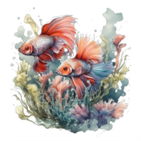 Watercolor painting of betta fish png