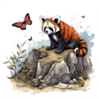 Watercolor painting of a red panda png