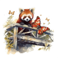 Watercolor painting of a red panda png