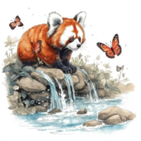 Watercolor painting of a red panda png