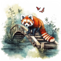 Watercolor painting of a red panda png