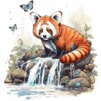 acuarela pintura de un rojo panda png