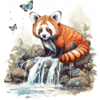 Watercolor painting of a red panda png