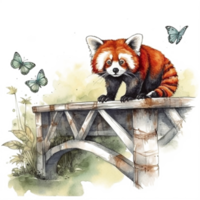 Watercolor painting of a red panda png