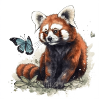 Watercolor painting of a red panda png