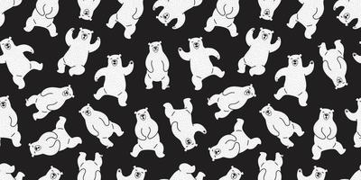 Bear seamless pattern polar bear isolated dance teddy vector wallpaper background black