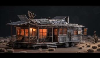 fotorrealista fantasía casa en el desierto, equipado con solar paneles para sostenible energía soluciones generativo ai foto