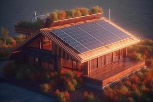 Photorealistic Solar Panels Installed on the Roof of a Modern House, Emphasizing the Use of Alternative Energy for a Sustainable Future. photo
