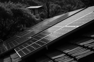 Photorealistic Solar Panels Installed on the Roof of a Modern House, Emphasizing the Use of Alternative Energy for a Sustainable Future. photo