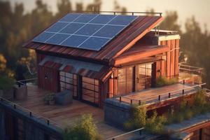 Photorealistic Solar Panels Installed on the Roof of a Modern House, Emphasizing the Use of Alternative Energy for a Sustainable Future. photo