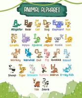 Vector animal alphabet with cute cartoon animals and letters.