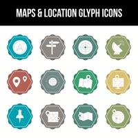 único mapas y ubicación glifo icono conjunto vector