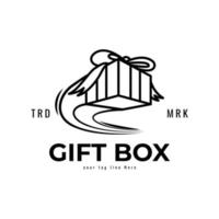 Modern gift box flying outline for gift delivery logo design vector