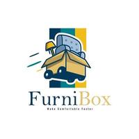 couch and lamp in box goes on wheels for delivery furniture, furniture business logo design vector