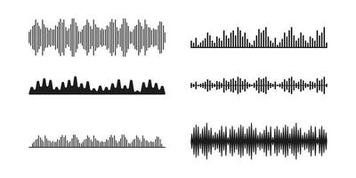 Sound wave set. Sound waves, Equalizer, Audio waves, Radio signal, Music. Recording. Vector illustration