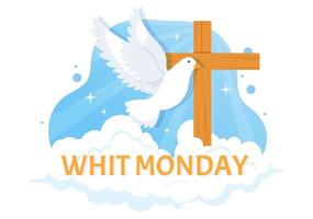 Whit Monday Vector Illustration with a Pigeon or Dove for Christian Community Holiday of the Holy Spirit in Flat Cartoon Hand Drawn Templates