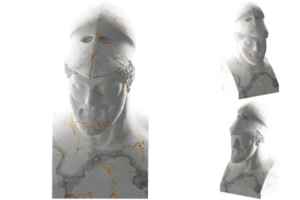 Stunning 3D render of a golden Warrior with Helmet statue, perfect for apparel, streetwear, png