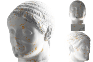 Elegant Rayet Head 3D render with white marble and gold material, for luxury branding and promotions png