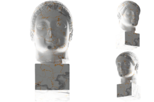 Elegant Rayet Head 3D render with white marble and gold material, for luxury branding and promotions png