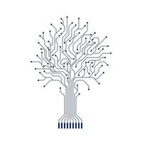 Abstract Circuit Tree Silhouette. Computer engineering hardware system. Technology design element. Vector