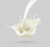 chorro de leche, salpicadura lechosa, salpicadura blanca líquida vectorial realista sobre fondo aislado. ilustración 3d vector