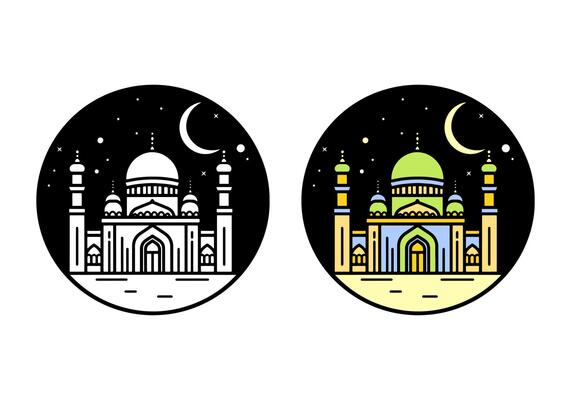 Mosque flat illustration free, Colorful mosque outline vector, mosque line art building, mosque illustration, mosque icon, mosque logo