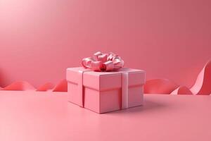 Pink gift box on a pink background. . photo