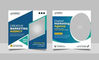 Digital Marketing Agency Social Media Post Set, Corporate Business Promotion Square Flyer Web Banner Template. vector