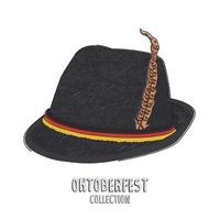 flat hand drawn illustration. Oktoberfest party hat. Traditional German felt hat. vector