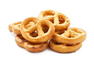 mini salted pretzel isolated on white background. group of pretzel. mini pretzel snack isolated photo