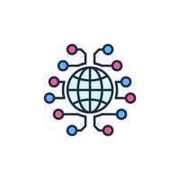 Globe with Neural Network vector Global Brain colored icon