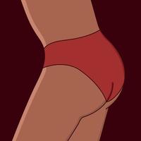 Female body in red shorts on dark red background. Beauty of the female body. Hand drawn vector art