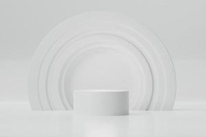 3d blanco podio o etapa para embalaje presentación y cosmético. Bosquejo estar producto escena antecedentes. 3d podio etapa representación mínimo estilo blanco color foto