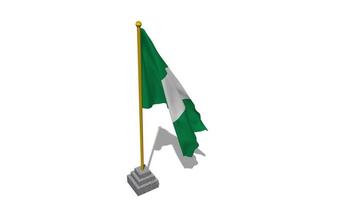 Nigeria Flagge Start fliegend im das Wind mit Pole Base, 3d Wiedergabe, Luma matt Auswahl video