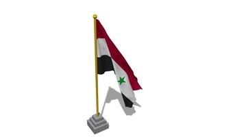 Syria Flag Start Flying in The Wind with Pole Base, 3D Rendering, Luma Matte Selection video