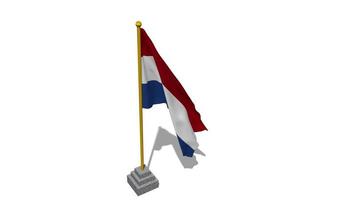 Niederlande Flagge Start fliegend im das Wind mit Pole Base, 3d Wiedergabe, Luma matt Auswahl video