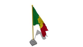 senegal flagga Start flygande i de vind med Pol bas, 3d tolkning, luma matt urval video