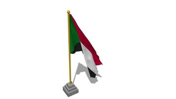 Sudan Flagge Start fliegend im das Wind mit Pole Base, 3d Wiedergabe, Luma matt Auswahl video