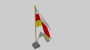 South Ossetia Flag Start Flying in The Wind with Pole Base, 3D Rendering, Luma Matte Selection video