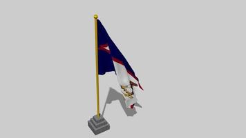 American Samoa USA Territories Flag Start Flying in The Wind with Pole Base, 3D Rendering, Luma Matte Selection video