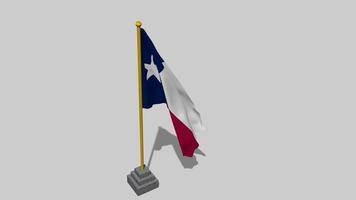 USA State of Texas Flag Start Flying in The Wind with Pole Base, 3D Rendering, Luma Matte Selection video