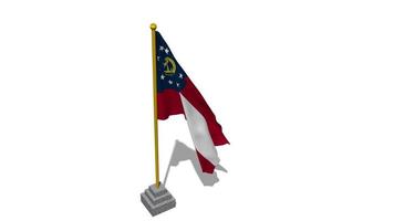 USA State of Georgia Flag Start Flying in The Wind with Pole Base, 3D Rendering, Luma Matte Selection video