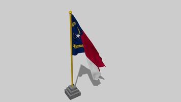 Estados Unidos estado de norte carolina bandera comienzo volador en el viento con polo base, 3d representación, luma mate selección video