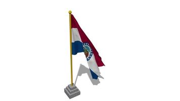 Verenigde Staten van Amerika staat van Missouri vlag begin vliegend in de wind met pool baseren, 3d weergave, luma matte selectie video