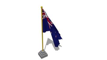 nuovo Zelanda bandiera inizio volante nel il vento con polo base, 3d rendering, luma Opaco selezione video
