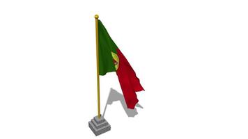 Portugal Flag Start Flying in The Wind with Pole Base, 3D Rendering, Luma Matte Selection video