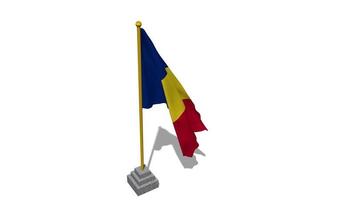 Romania Flag Start Flying in The Wind with Pole Base, 3D Rendering, Luma Matte Selection video