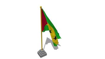 Sao Tome and Principe Flag Start Flying in The Wind with Pole Base, 3D Rendering, Luma Matte Selection video