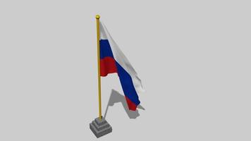 Russia Flag Start Flying in The Wind with Pole Base, 3D Rendering, Luma Matte Selection video