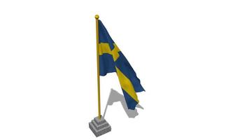 Sweden Flag Start Flying in The Wind with Pole Base, 3D Rendering, Luma Matte Selection video